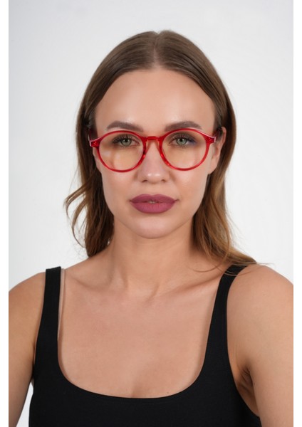 Kırmızı Yuvarlak Mavi Işık Koruyucu Gözlük