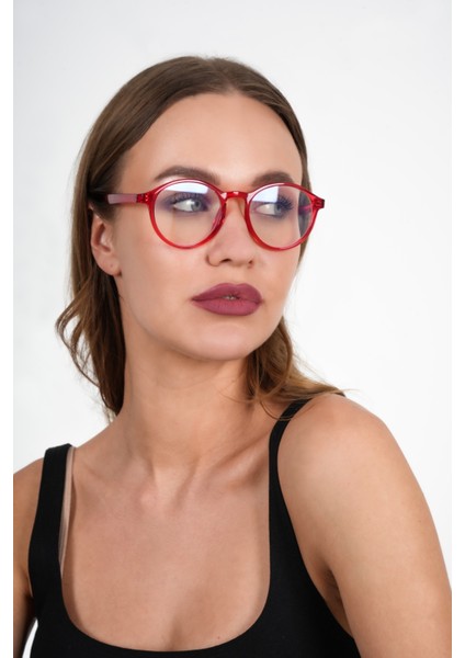 Kırmızı Yuvarlak Mavi Işık Koruyucu Gözlük