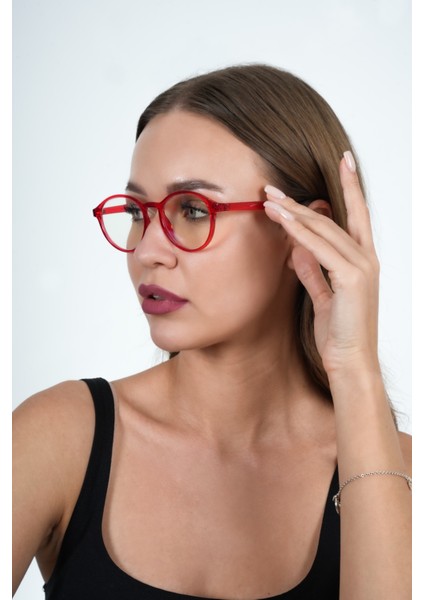 Kırmızı Yuvarlak Mavi Işık Koruyucu Gözlük