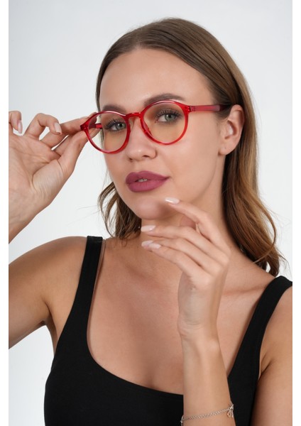 Kırmızı Yuvarlak Mavi Işık Koruyucu Gözlük