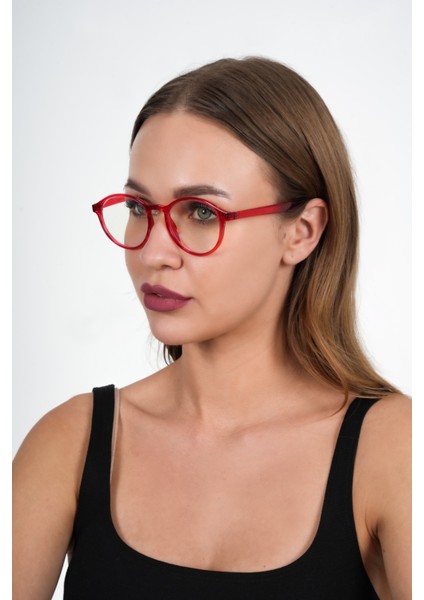 Kırmızı Yuvarlak Mavi Işık Koruyucu Gözlük