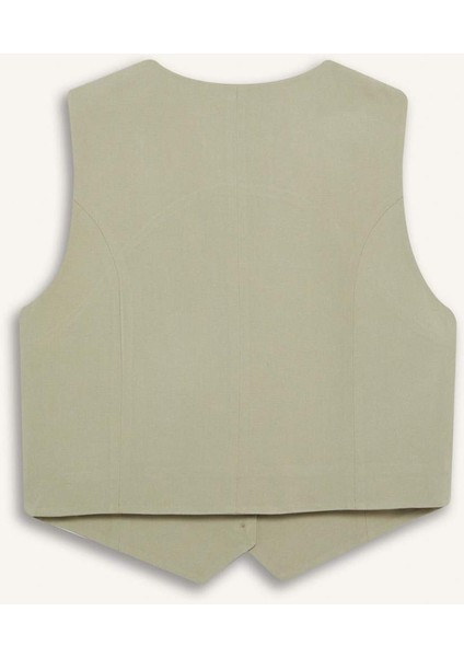 V Yaka Keten Karışımlı Blazer Yelek C3828AX25SM