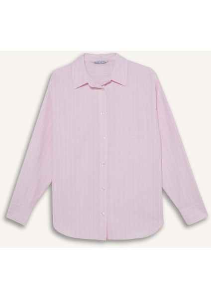 Oversize Geniş Kalıp Çizgili Oxford Uzun Kollu Gömlek D4015AX25SP