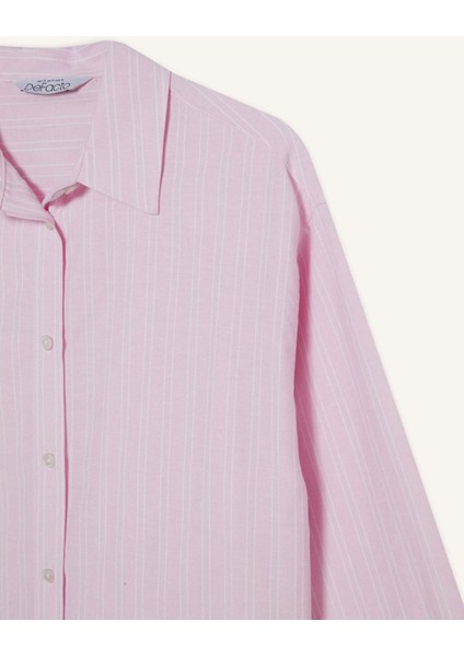 Oversize Geniş Kalıp Çizgili Oxford Uzun Kollu Gömlek D4015AX25SP