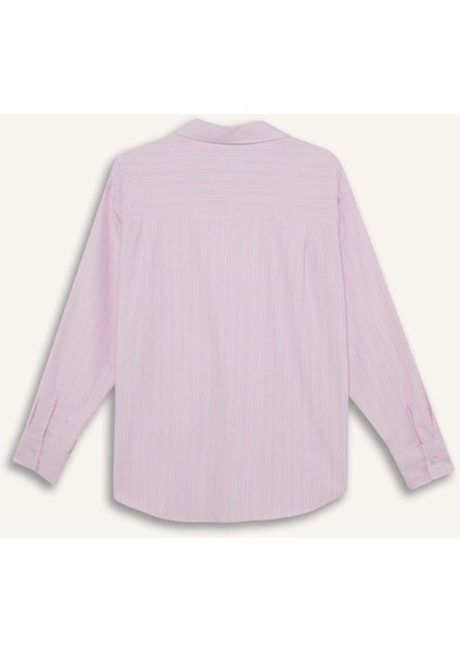 Oversize Geniş Kalıp Çizgili Oxford Uzun Kollu Gömlek D4015AX25SP