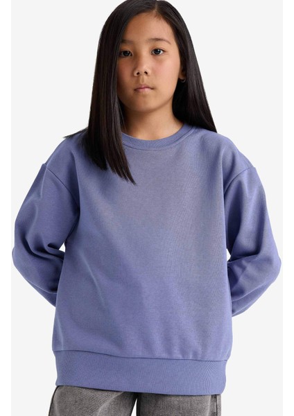 Kız Çocuk Relax Fit Bisiklet Yaka Basic Düz Okul Sweatshirt A2797A825AU