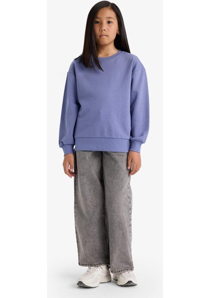 Kız Çocuk Relax Fit Bisiklet Yaka Basic Düz Okul Sweatshirt A2797A825AU