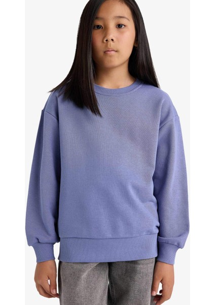 Kız Çocuk Relax Fit Bisiklet Yaka Basic Düz Okul Sweatshirt A2797A825AU