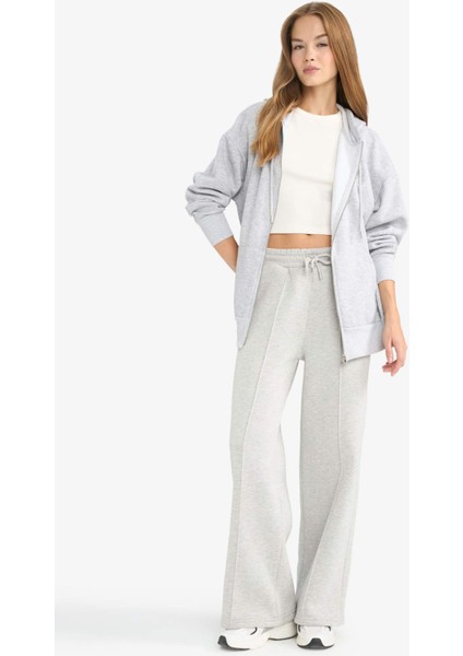 Oversize Geniş Kalıp Kapüşonlu Cepli Basic Düz Fermuarlı Sweatshirt