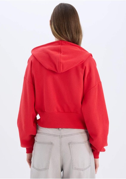 Oversize Geniş Kalıp Kapüşonlu Baskılı Kalın Fermuarlı Sweatshirt E5463AX25SM