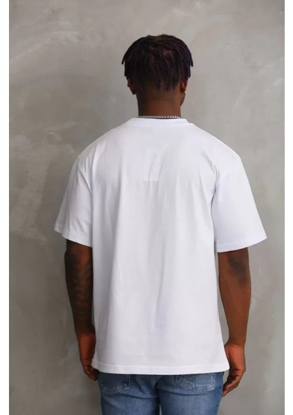 Unisex Baskılı Oversize T-Shirt - Beyaz fiyatları