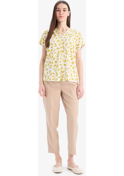 Regular Fit Apaş Yaka Desenli Kısa Kollu Gömlek I6173AZ25SM