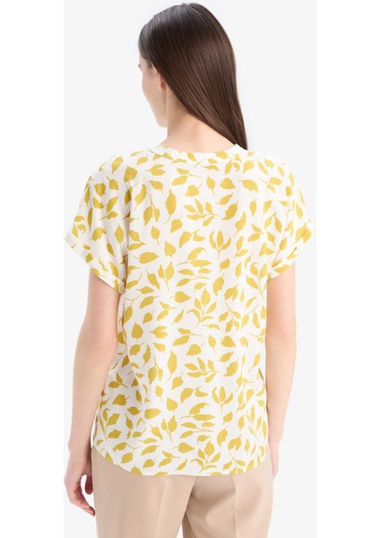 Regular Fit Apaş Yaka Desenli Kısa Kollu Gömlek I6173AZ25SM