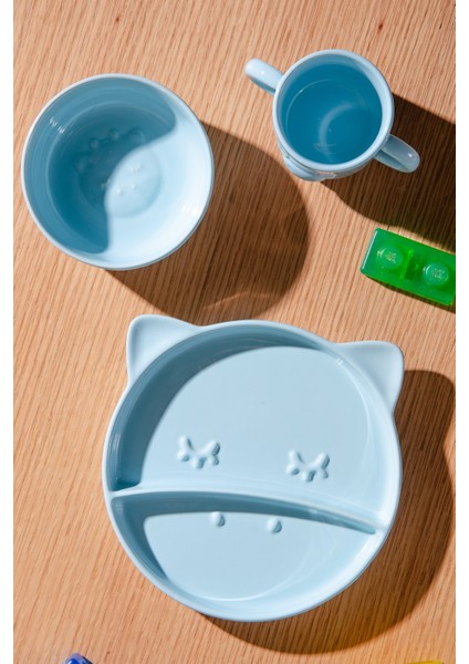 Lulu 3 Parça Zürafa Desenli Mama Seti | Mavi