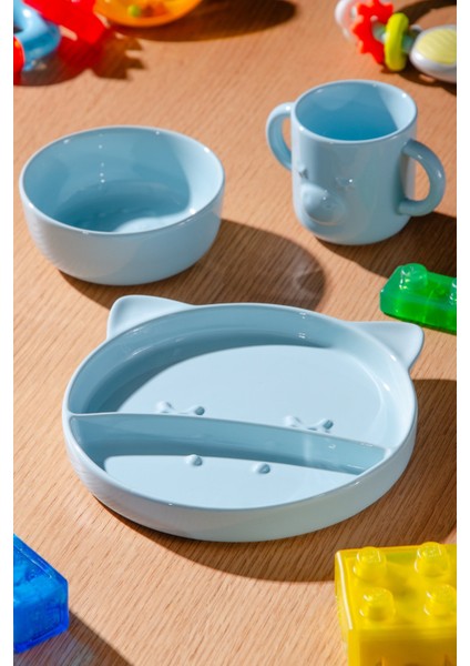 Lulu 3 Parça Zürafa Desenli Mama Seti | Mavi modelleri