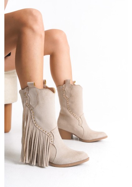 Bej Süet Yanı Püsküllü Çizme