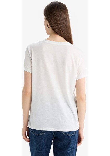 Regular Fit Bisiklet Yaka Baskılı Kısa Kollu Tişört E5061AX25SP