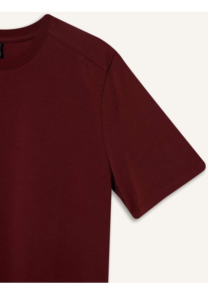 Regular Fit Bisiklet Yaka Basic Düz Premium Kısa Kollu Bordo Tişört A9428AX25SP