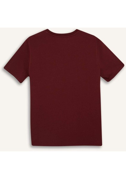 Regular Fit Bisiklet Yaka Basic Düz Premium Kısa Kollu Bordo Tişört A9428AX25SP