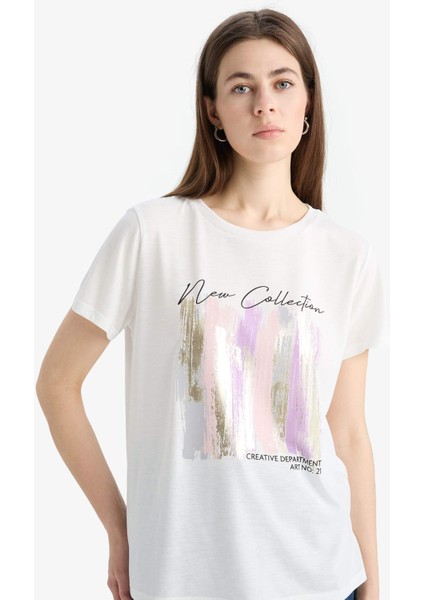 Regular Fit Bisiklet Yaka Baskılı Kısa Kollu Tişört E5061AX25SP