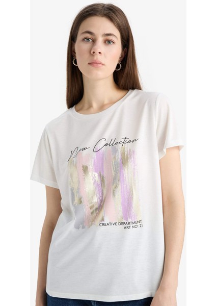 Regular Fit Bisiklet Yaka Baskılı Kısa Kollu Tişört E5061AX25SP