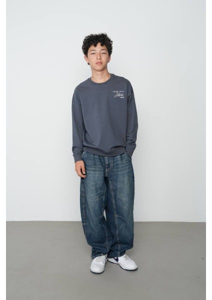 Locoloco 2 Iplik Araba Baskılı Sweat (9-15 Yaş Arası) - Füme