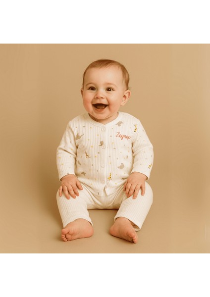 Fil Zürafa Baskılı Isme Özel Nakışlı Toz Pembe 2 Li Bebek Takımı 3-6 Ay fiyatları