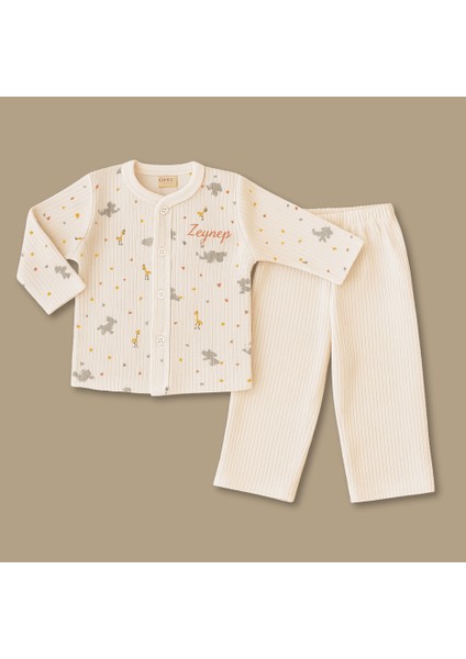 Fil Zürafa Baskılı Isme Özel Nakışlı Toz Pembe 2 Li Bebek Takımı 3-6 Ay modelleri