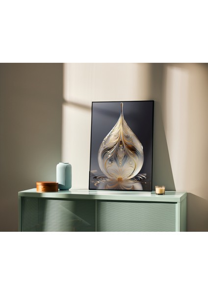 Rosa Art Çerçevesiz Poster 2'li Set | Soyut Ginkgo Biloba Yaprağı ve Su Damlası Posteri | Dijital Baskı Poster