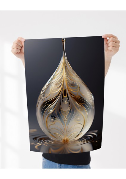 Rosa Art Çerçevesiz Poster 2'li Set | Soyut Ginkgo Biloba Yaprağı ve Su Damlası Posteri | Dijital Baskı Poster