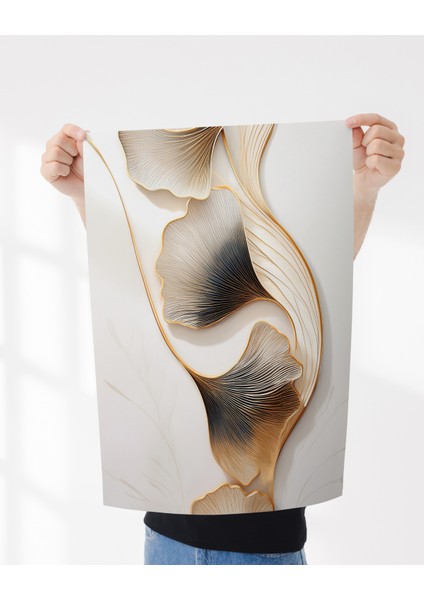 Rosa Art Çerçevesiz Poster 2'li Set | Soyut Ginkgo Biloba Yaprağı ve Su Damlası Posteri | Dijital Baskı Poster