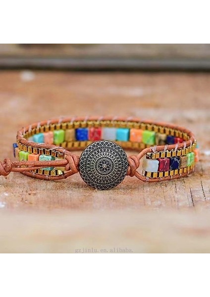 Doğal Taş Renkli Mozaik Bileklik – El Yapımı Ayarlanabilir Vintage Kadın Bileklik