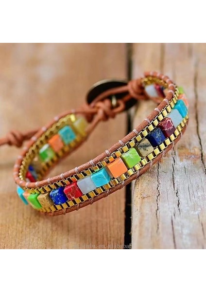 Doğal Taş Renkli Mozaik Bileklik – El Yapımı Ayarlanabilir Vintage Kadın Bileklik fiyatları