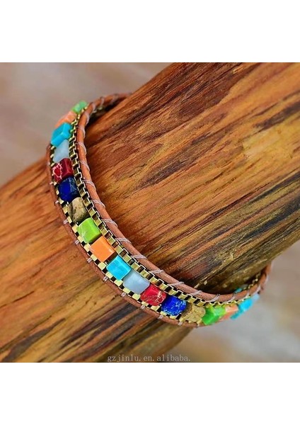 Doğal Taş Renkli Mozaik Bileklik – El Yapımı Ayarlanabilir Vintage Kadın Bileklik modelleri