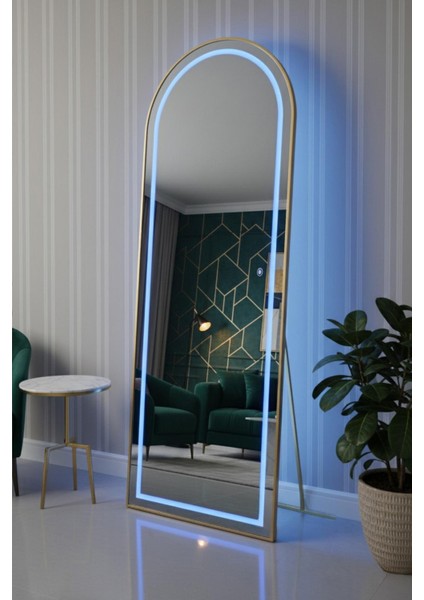 60 x 180 Metal Kaplama Gold Çerçeveli LED Işılkı Boy Aynası