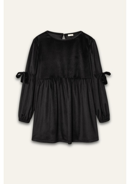 Kız Çocuk Kadife Elbise - Siyah