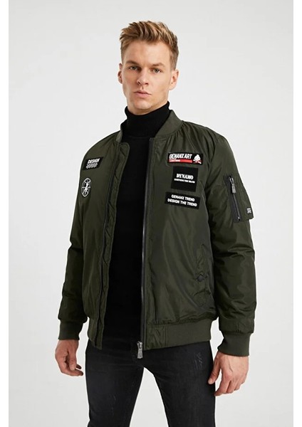 Erkek Haki Baskı Detaylı Su Geçirmez Pvc Kaplamalı Mont