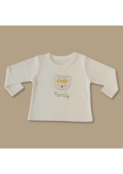Ayıcık Desenli Isme Özel Nakışlı Krem 3 Lü Bebek Takımı 9-12 Ay indirimleri