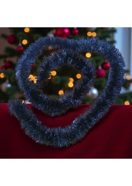 2 Metre Parlak Metalik Siyah Yılbaşı Boyun Simi Siyah Yumuşak Boyun Garlandı Dekor Siyah Süslemesimi
