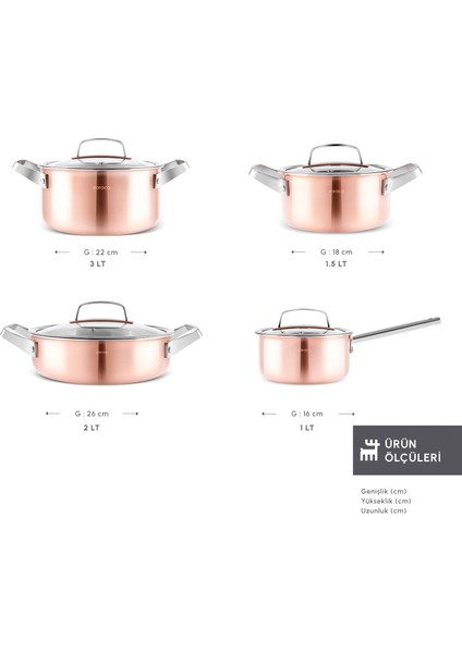 Power Steel 316+ 3ply Galileo 8 Parça Çelik Tencere Seti fiyatları