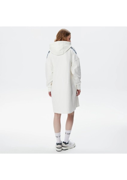 Kadın Loose Fit Truvakar Kollu Kapüşonlu Baskılı Beyaz Elbise fiyatları