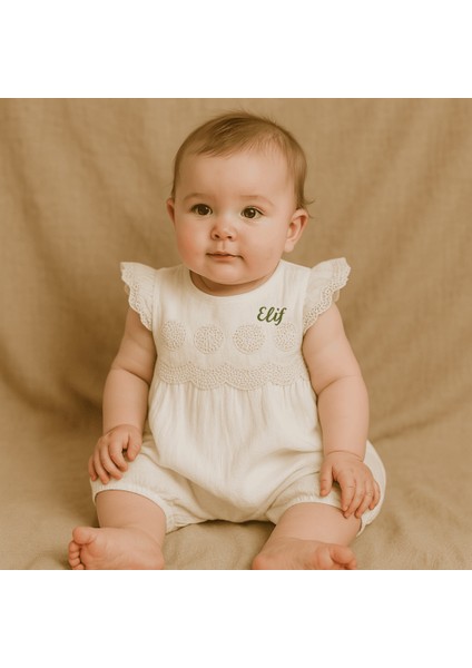 Isme Özel Nakışlı Ekru Brodeli Krinkıl Bebek Elbise 6 Ay fiyatları