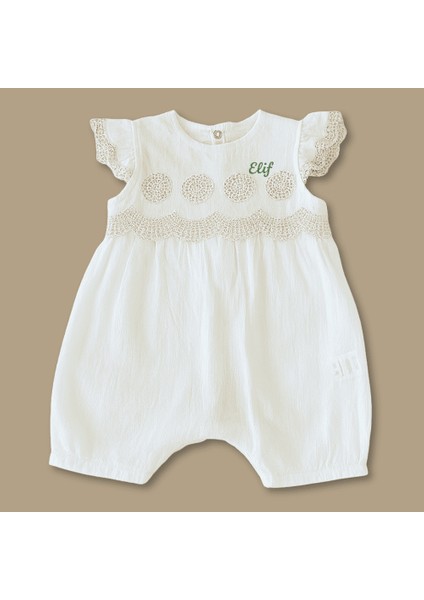 Isme Özel Nakışlı Ekru Brodeli Krinkıl Bebek Elbise 6 Ay modelleri