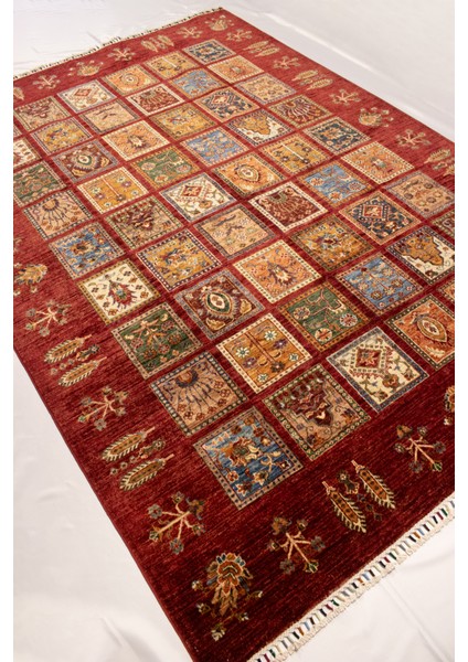 El Dokuma Afgan Halı Yün Kök Boya Ayna Desenli Kırmızı fiyatları