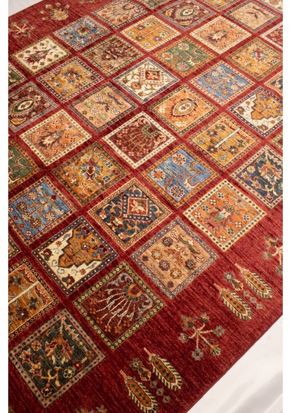 El Dokuma Afgan Halı Yün Kök Boya Ayna Desenli Kırmızı modelleri