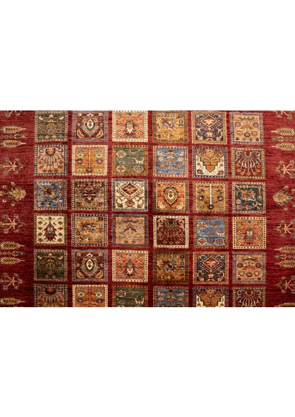 El Dokuma Afgan Halı Yün Kök Boya Ayna Desenli Kırmızı fırsatları