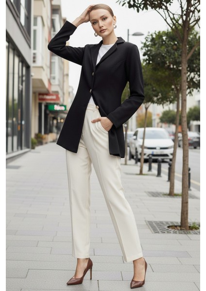 Üç Düğme Tasarım Yaka Kaşe Şık Siyah Kaban fırsatları