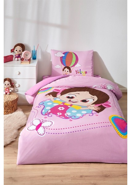 Lisanslı Fitted Çarşaflı Tek Kişilik Çocuk Nevresim Takımı-Niloya Kelebek Pembe