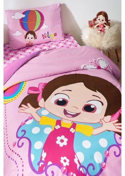 Lisanslı Fitted Çarşaflı Tek Kişilik Çocuk Nevresim Takımı-Niloya Kelebek Pembe fiyatları