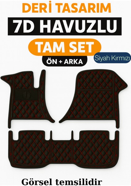 Hyundai Bayon 2021 ve Sonrası 7d Havuzlu Deri Oto Paspas Seti - [siyah Kırmızı]
